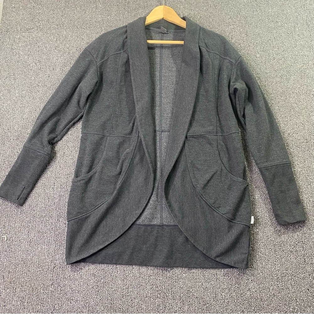 Eddie Bauer Gray Charcoal Fleece Cardigan Open Front Minimalist Cozy Women's M